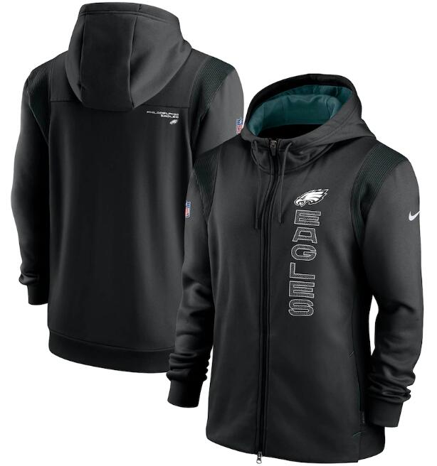 Men's Philadelphia Eagles 2021 Red Sideline Team Performance Full-Zip Hoodie